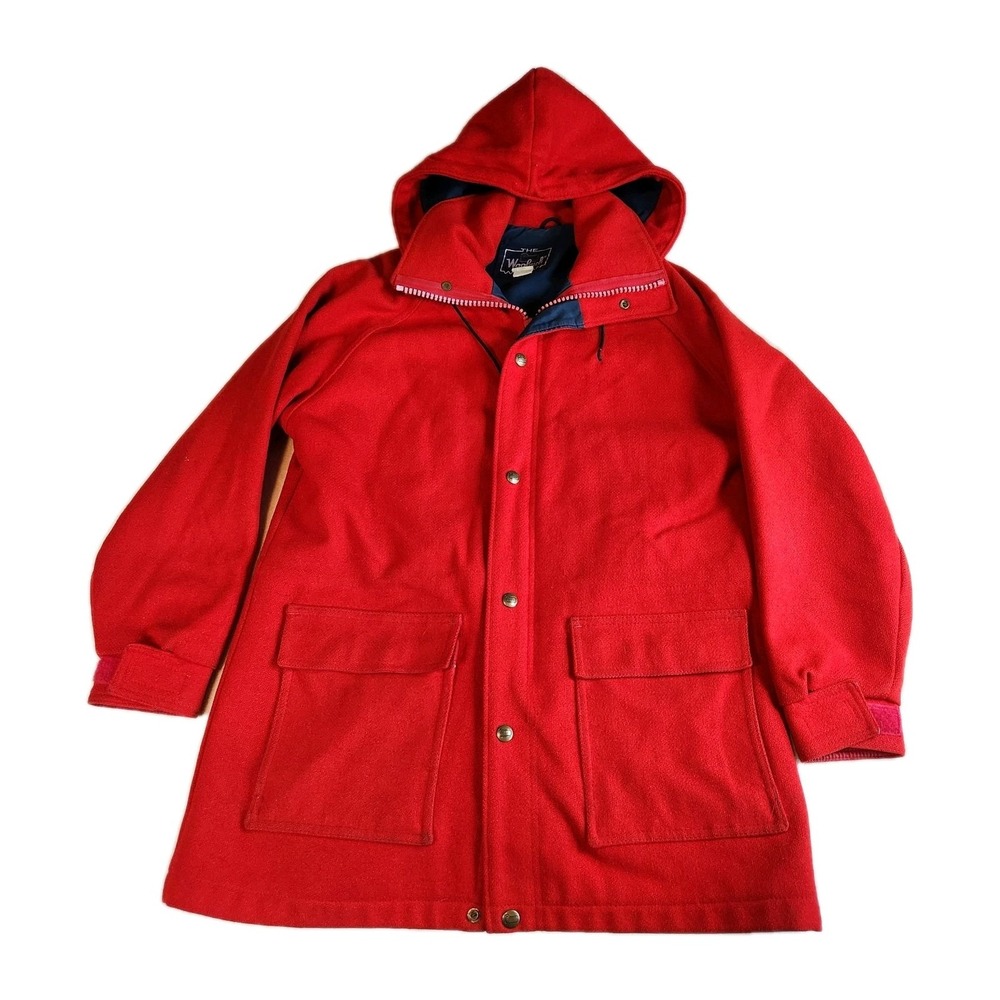 WOOLRICH Wool Coat Jacket Womens Medium Classic Red Hooded Warm Winter VTG‎